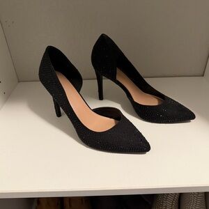 BCBGeneration Black Sparkle Pointed-Toe D'Orsay Heels